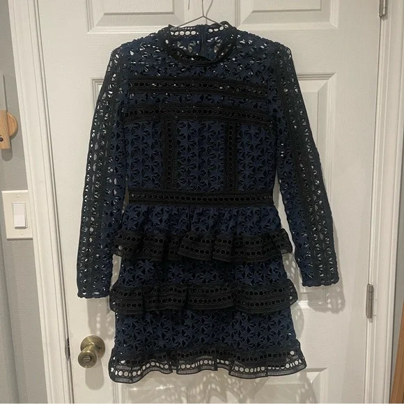 Self-Portrait Navy Lace Long Sleeve Dress - Picture 5 of 8